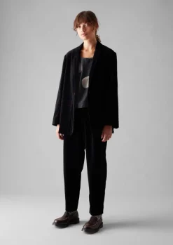 Velvet|Trousers-TOAST Cotton Velvet Pleat Front Trousers BrownSlate