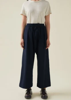 Trousers-TOAST Cotton Wool Herringbone Pull On Trousers DarkNavy