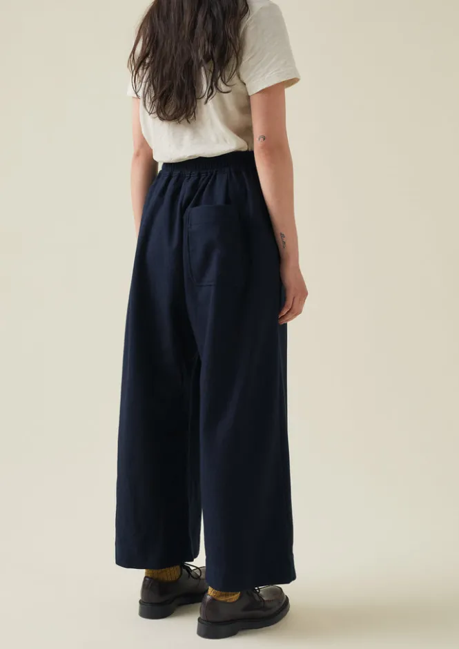 Trousers-TOAST Cotton Wool Herringbone Pull On Trousers DarkNavy