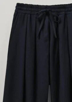 Trousers-TOAST Cotton Wool Herringbone Pull On Trousers DarkNavy