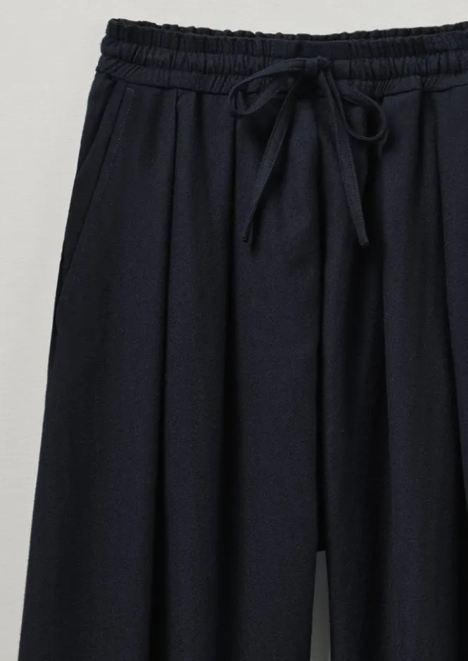 Trousers-TOAST Cotton Wool Herringbone Pull On Trousers DarkNavy