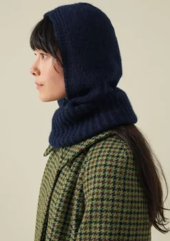 Hats, Scarves & Gloves-TOAST Cotton Wool Knitted Hood Navy