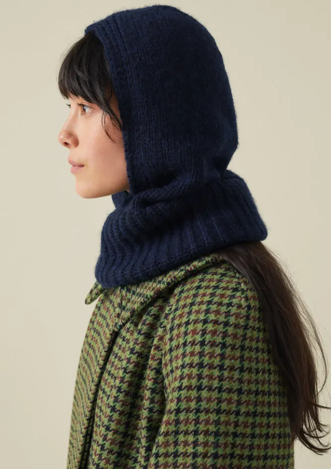 Hats, Scarves & Gloves-TOAST Cotton Wool Knitted Hood Navy