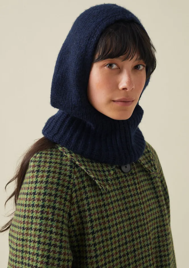 Hats, Scarves & Gloves-TOAST Cotton Wool Knitted Hood Navy