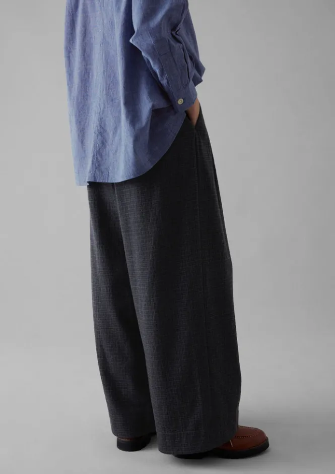 Trousers-TOAST Cotton Wool Pleat Front Trousers Carbon