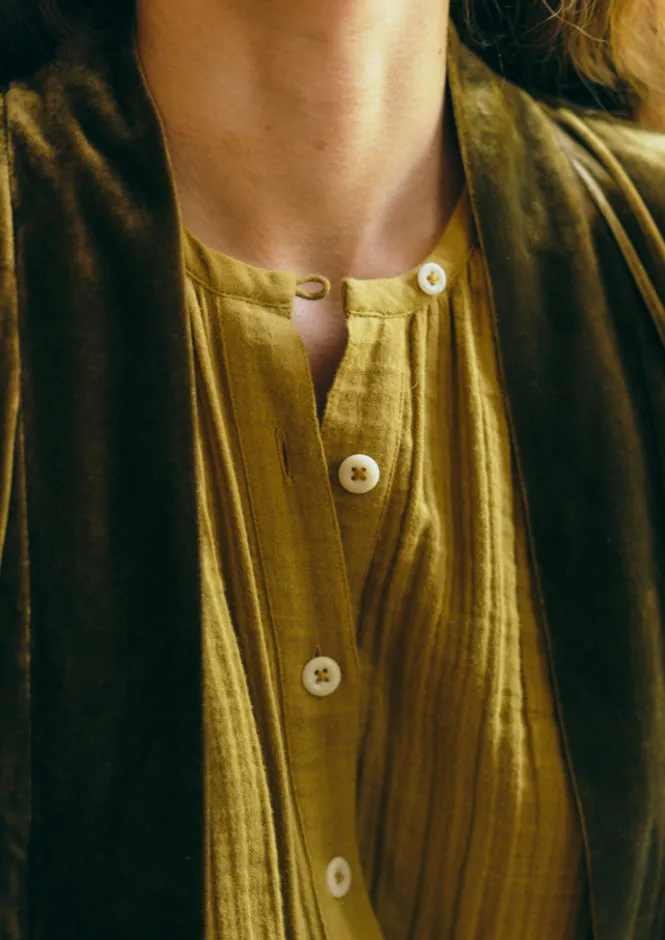 Nightwear|Loungewear-TOAST Crinkle Cotton Kaftan Nightdress SoftOlive