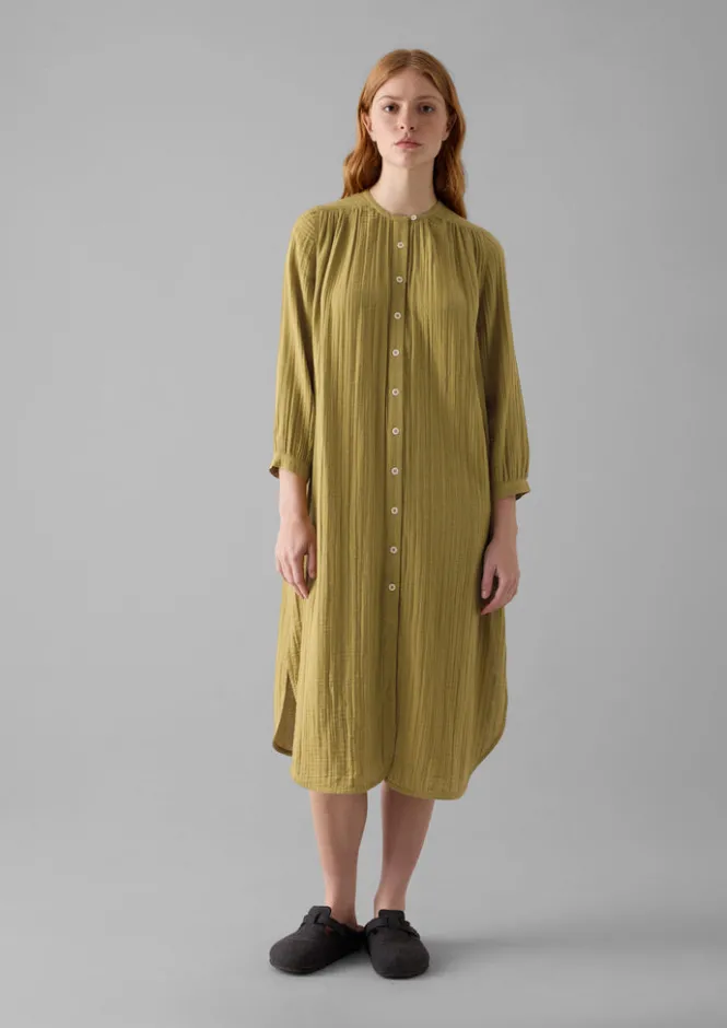 Nightwear|Loungewear-TOAST Crinkle Cotton Kaftan Nightdress SoftOlive