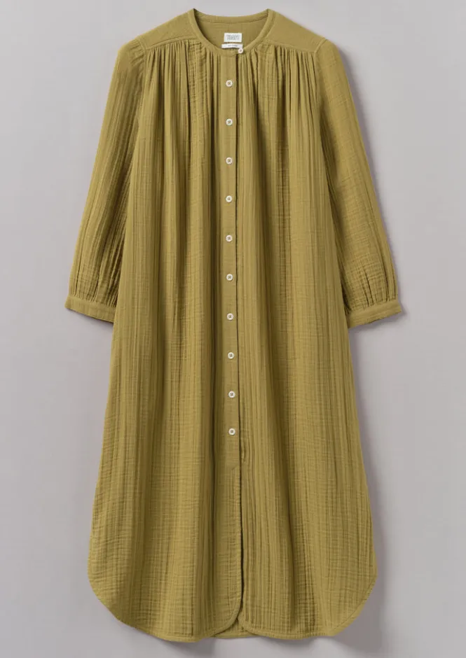 Nightwear|Loungewear-TOAST Crinkle Cotton Kaftan Nightdress SoftOlive