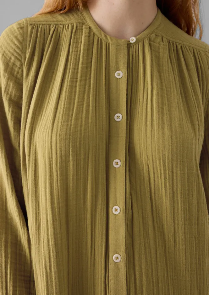 Nightwear|Loungewear-TOAST Crinkle Cotton Kaftan Nightdress SoftOlive