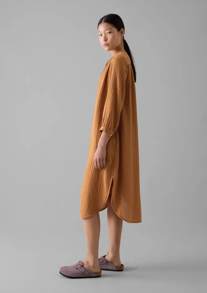 Nightwear|Loungewear-TOAST Crinkle Cotton Kaftan Nightdress SoftCaramel