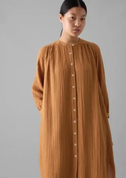 Nightwear|Loungewear-TOAST Crinkle Cotton Kaftan Nightdress SoftCaramel