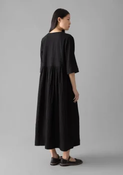 Loungewear|Dresses-TOAST Crinkled Cotton V-Neck Dress Black