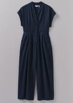 Jumpsuits|Trousers-TOAST Cross Front Twill Jumpsuit Indigo