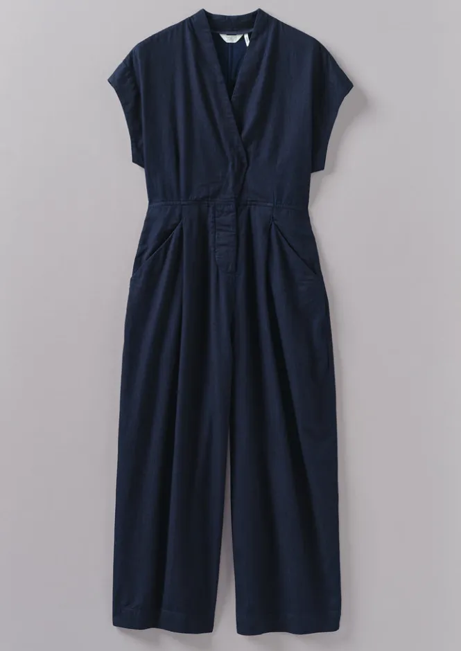 Jumpsuits|Trousers-TOAST Cross Front Twill Jumpsuit Indigo