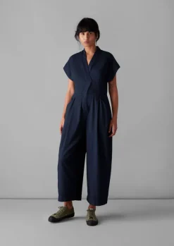 Jumpsuits|Trousers-TOAST Cross Front Twill Jumpsuit Indigo