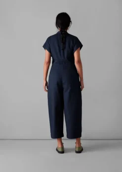 Jumpsuits|Trousers-TOAST Cross Front Twill Jumpsuit Indigo