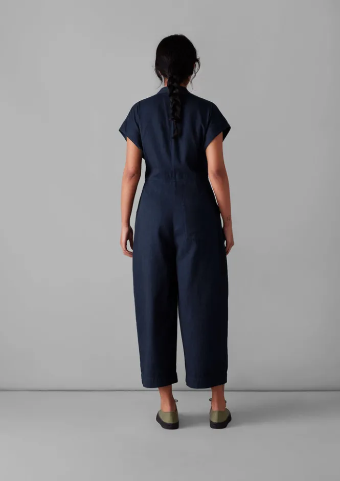 Jumpsuits|Trousers-TOAST Cross Front Twill Jumpsuit Indigo