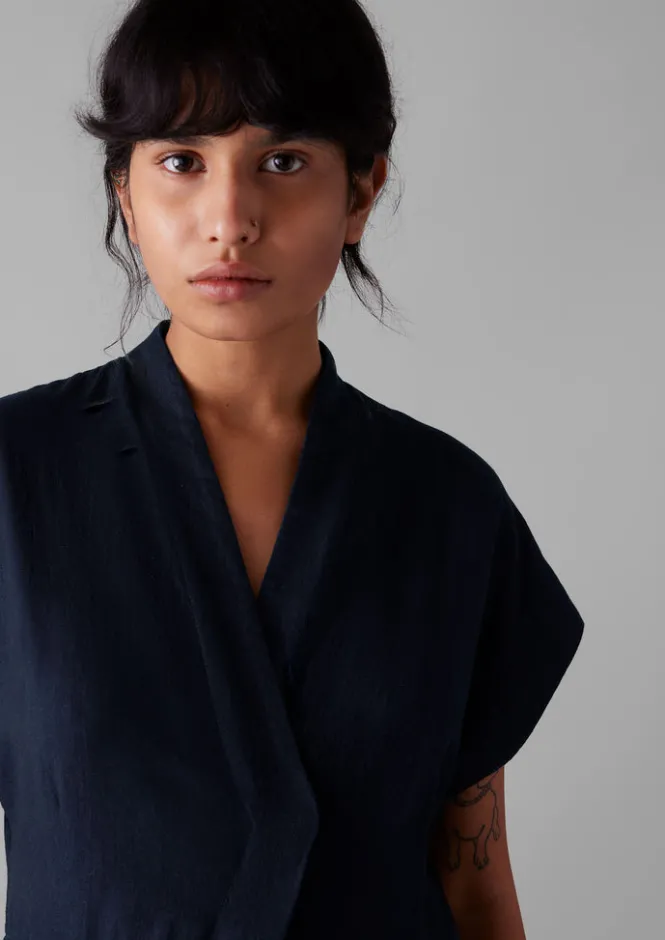 Jumpsuits|Trousers-TOAST Cross Front Twill Jumpsuit Indigo