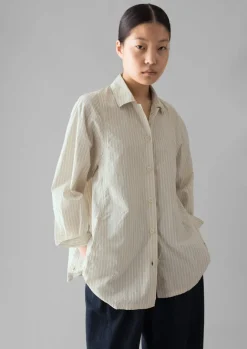 Shirts|Tops & Tees-TOAST Dash Stripe Cotton Shirt Ivory/GoldenOlive