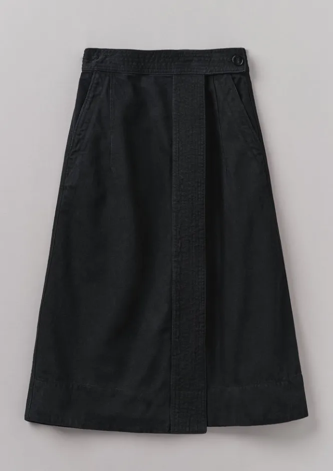 Denim|Workwear-TOAST Denim Wrap Skirt Black