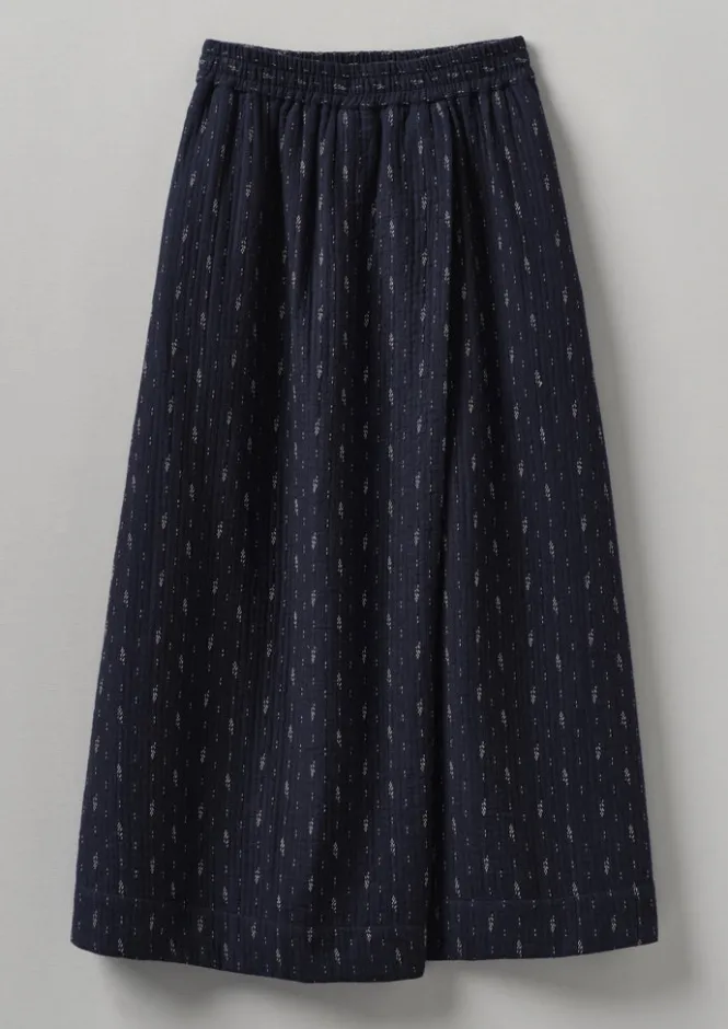 Loungewear|Skirts-TOAST Dobby Stitch Cotton Skirt Indigo/Blue