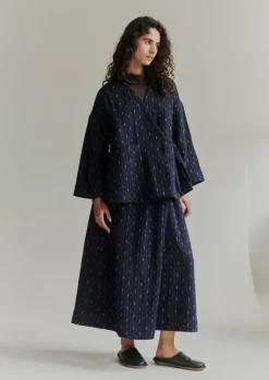 Loungewear|Skirts-TOAST Dobby Stitch Cotton Skirt Indigo/Blue