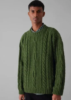 Knitwear-TOAST Donegal Wool Cable Sweater GreenJasper
