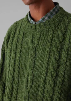 Knitwear-TOAST Donegal Wool Cable Sweater GreenJasper