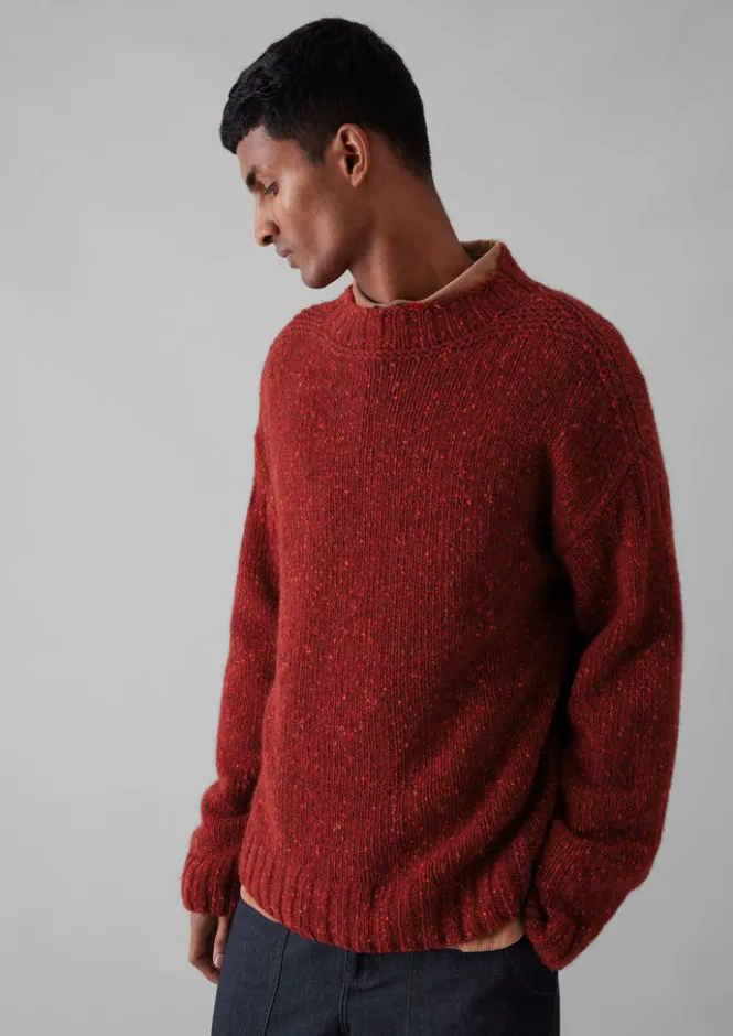 Knitwear-TOAST Donegal Wool High Neck Easy Sweater RedGranite