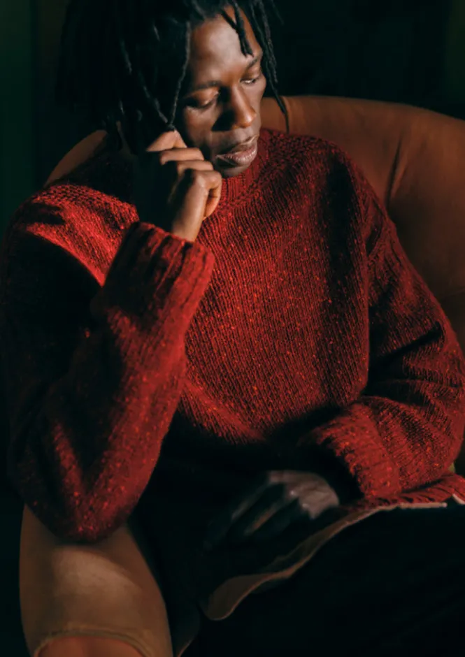 Knitwear-TOAST Donegal Wool High Neck Easy Sweater RedGranite