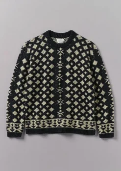 Knitwear-TOAST Donegal Wool Jacquard Sweater CharcoalMelange
