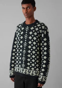 Knitwear-TOAST Donegal Wool Jacquard Sweater CharcoalMelange