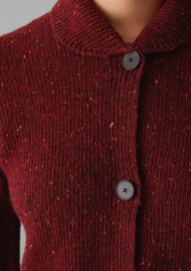 Knitwear-TOAST Donegal Wool Round Collar Cardigan Russet