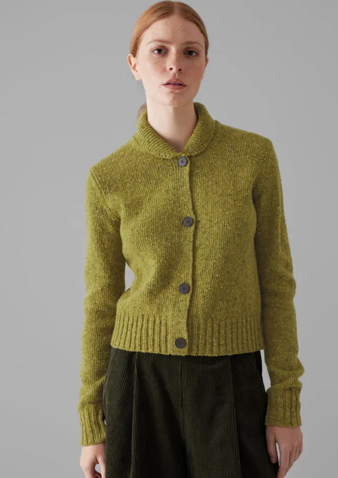 Knitwear-TOAST Donegal Wool Round Collar Cardigan Lime