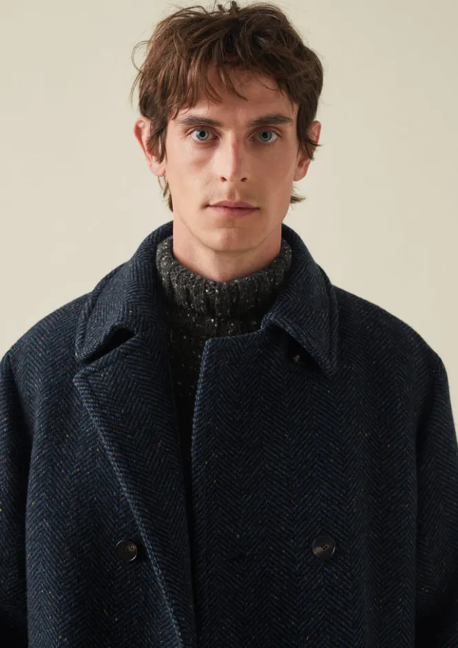 Coats & Jackets-TOAST Double Breasted Wool Overcoat NavyMelange