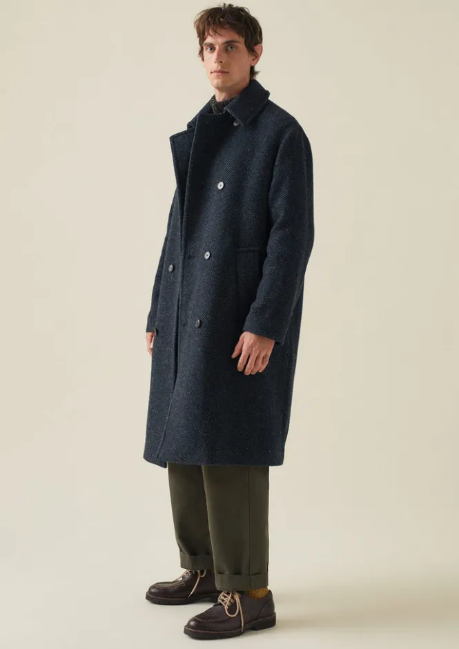 Coats & Jackets-TOAST Double Breasted Wool Overcoat NavyMelange