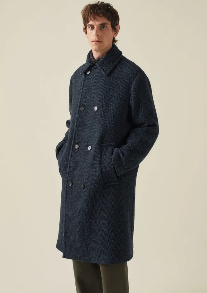 Coats & Jackets-TOAST Double Breasted Wool Overcoat NavyMelange