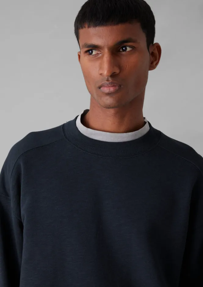 Tops & Tees|Shirts-TOAST Dropped Shoulder Loopback Jersey Sweatshirt Navy