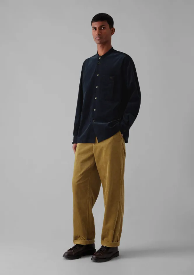 Cord|Shirts-TOAST Dropped Shoulder Organic Cord Grandad Shirt Navy