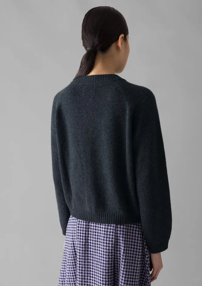 Cashmere|Knitwear-TOAST Eden Wool Cashmere Raglan Cardigan Charcoal