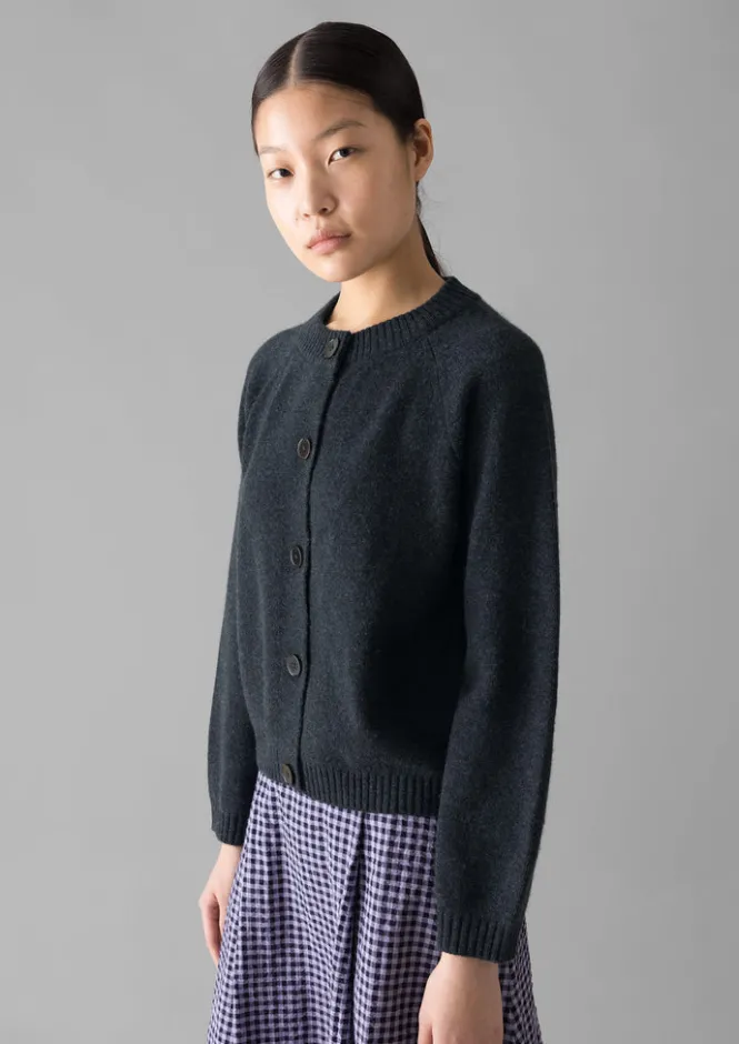 Cashmere|Knitwear-TOAST Eden Wool Cashmere Raglan Cardigan Charcoal