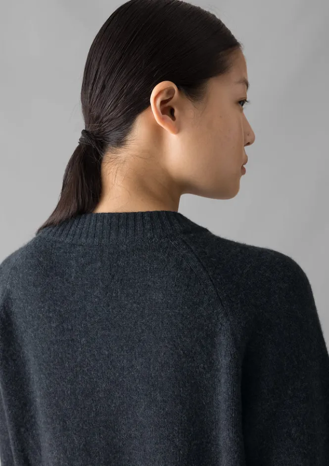 Cashmere|Knitwear-TOAST Eden Wool Cashmere Raglan Cardigan Charcoal