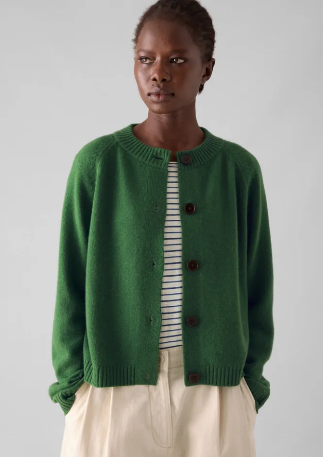 Cashmere|Knitwear-TOAST Eden Wool Cashmere Raglan Cardigan MineralGreen