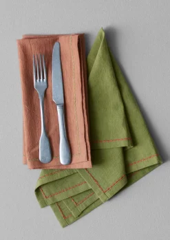 Textiles|Tableware-TOAST Embroidered Cotton Linen Napkin Set Moss/Clay