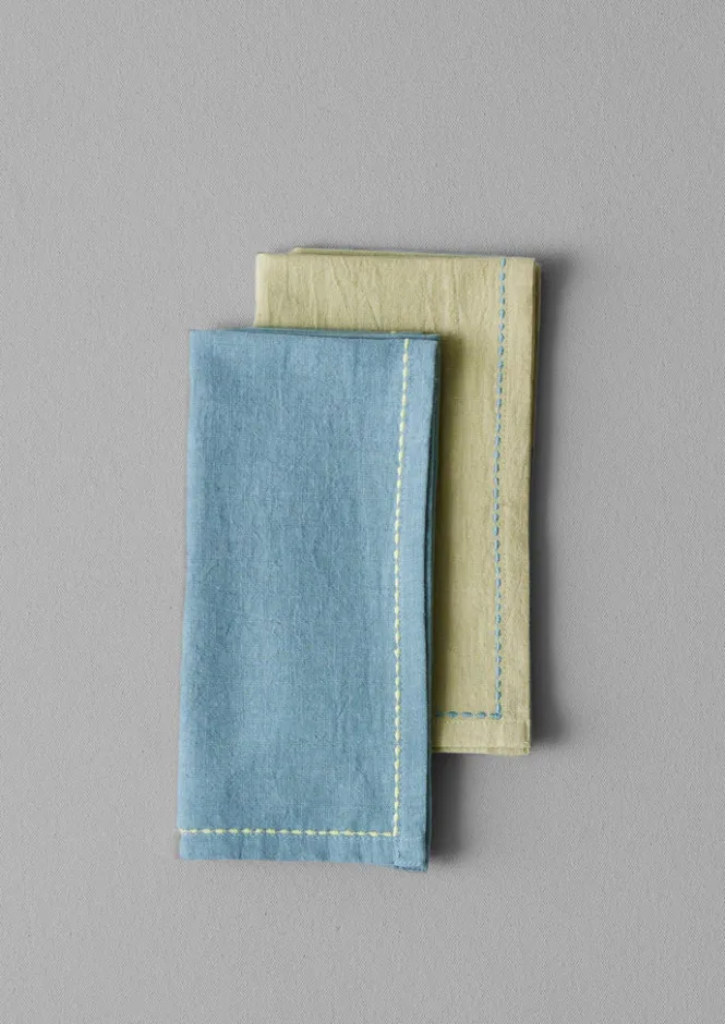 Textiles|Tableware-TOAST Embroidered Cotton Linen Napkin Set Pollen/BreezeBlue