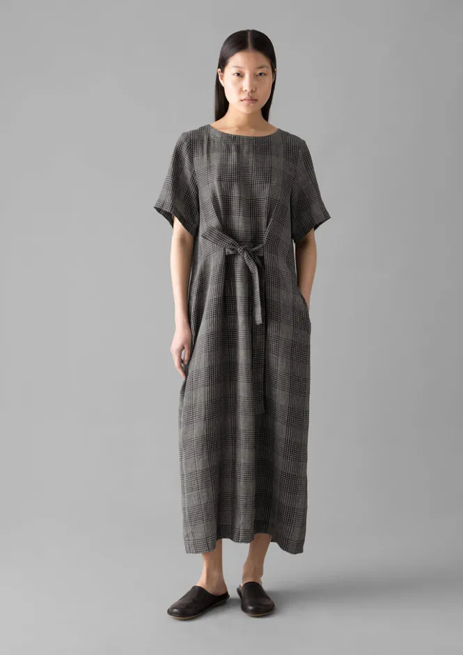Linen|Loungewear-TOAST Etched Check Linen Dress Slate