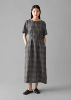 Linen|Loungewear-TOAST Etched Check Linen Dress Slate
