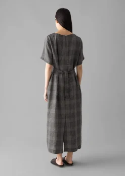 Linen|Loungewear-TOAST Etched Check Linen Dress Slate