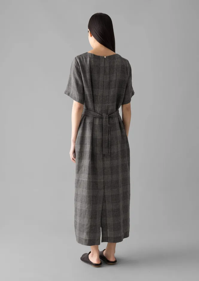 Linen|Loungewear-TOAST Etched Check Linen Dress Slate