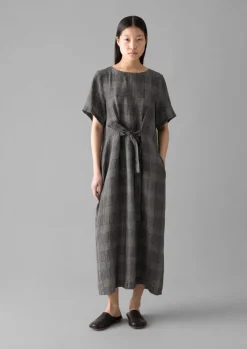 Linen|Loungewear-TOAST Etched Check Linen Dress Slate
